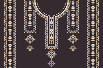 Vector ethnic neck embroidery vintage Russian brown-gold color geometric pattern style. Tribal art shirts fashion.