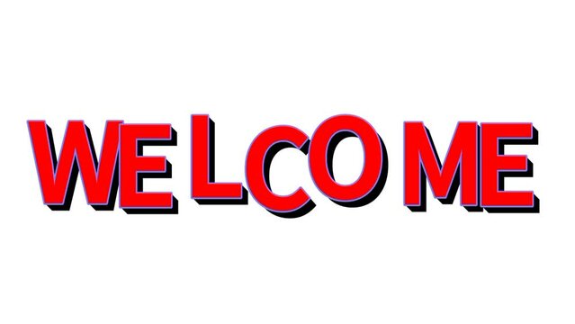 Welcome word text in red colour flocking effect and background white 