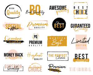 Premium Quality sign, logo. Promotional sale badge and retail paper stickers.	