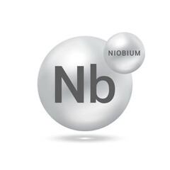 Niobium molecule models silver. Ecology and biochemistry concept. Isolated spheres on white background. 3D Vector Illustration.