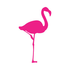 Logo flamingo. Silueta de flamenco de pie aislado en color rosa - obrazy, fototapety, plakaty