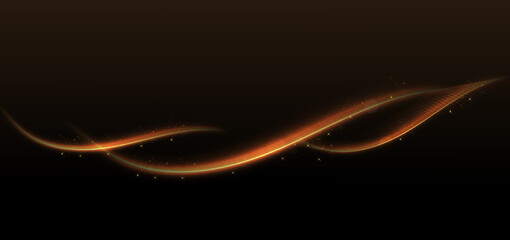 Abstract elegant gold glowing wave line with lighting effect sparkle on black background. Template premium award design.