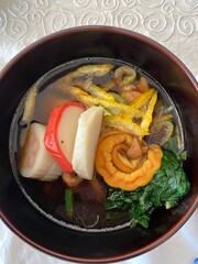 Traditional New Year's dish in Japan with urushi bowl