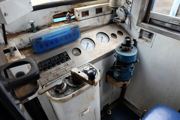 Retro Thai diesel train driver's room