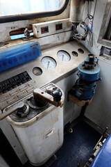 Retro Thai diesel train driver's room