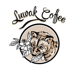 Traditional coffee logo template. Luwak coffee logo vector for your brand label, cafe or shop.