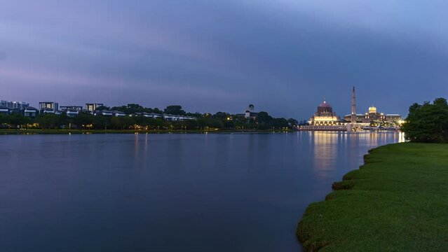 Time-lapse 4k UHD footage of Mosque and Prime Minister Office at Putrajaya during sunset