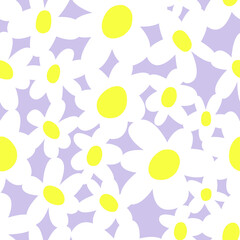 Seamless vector pattern with daisy flowers on the purple background. Fabric pattern with big flowers. Summer floral pattern for fabric, wallpaper and wrapping paper.