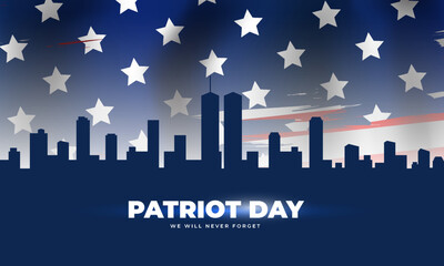 Fototapeta premium US Patriot Day illustration. patriotic templates for greeting cards, posters, banners. American flag, holiday message. We will never forget the Victims of 9.11 Terrorist Attacks