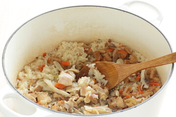 Japanese food, Maitake mushroom and chicken mixed rice