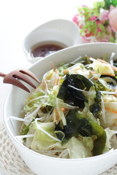 Japanese food, seaweed wake and radish with lettuce salad for healthy food image