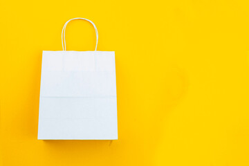 Paper shopping bags. Paper sack available for Recycling. Colorful vivid package for branding design, mock up on isolated background