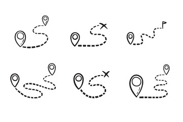 hand drawn map distance measuring icon. Doodle Map route vector pictogram isolated set.