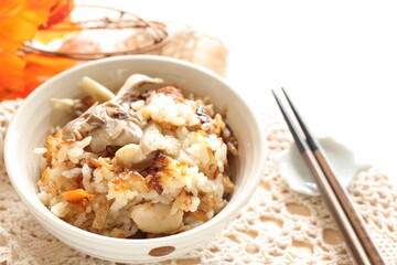 Japanese food, Takikomi Gohan  Japanese rice dish in which short-grain rice is cooked with vegetables, mushrooms and chicken