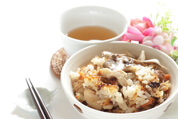 Japanese food, Takikomi Gohan  Japanese rice dish in which short-grain rice is cooked with vegetables, mushrooms and chicken