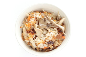 Japanese food, Takikomi Gohan  Japanese rice dish in which short-grain rice is cooked with vegetables, mushrooms and chicken