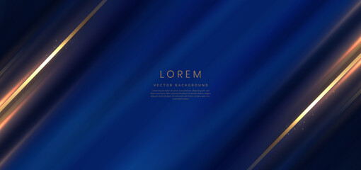 Blue elegant luxury background with golden lines diagonal lighting effect and sparkling with copy space for text.