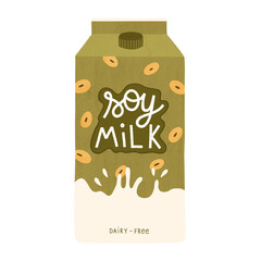 Soy milk illustration on transparent background. Design for recipes, menus, food shop and more.	