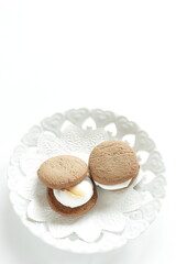 Homemade coffee cookie and marshmallow sandwiches for dessert image