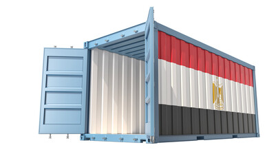 Cargo Container with open doors and Egypt national flag design. 3D Rendering
