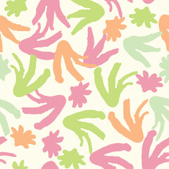seamless doodle colourful hand drawn flowers stamp pattern background , greeting card or fabric