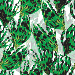 seamless abstract green leaves pattern background like a camouflage , greeting card or fabric