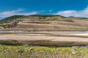 Deurstickers Rhine near Bingen in Rhineland-Palatinate with extremely low water in drought summer 2022 © Jürgen Wackenhut