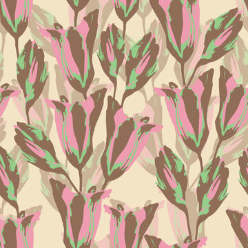 seamless plants pattern background with pastel abstract flowers , greeting card or fabric © MYMNY