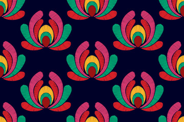 Floral ethnic textile pattern designs. ikat Aztec fabric carpet mandalas textile decor wallpaper. Motifs tribals boho traditional embroidery vector illustrated background 