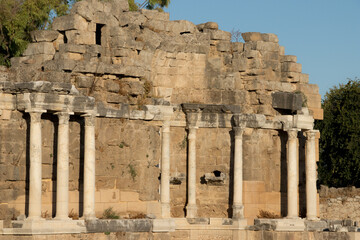 The ruins of a stone city from the time of the Roman Empire. Ancient city ruins.