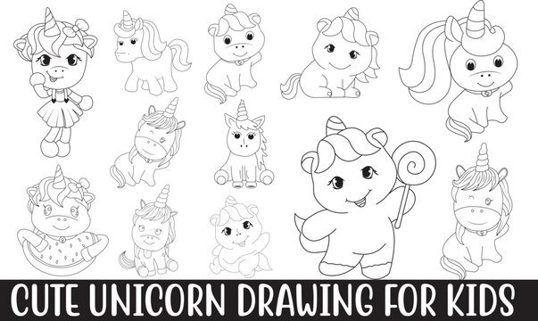 cute unicorn drawing for your kid's vector graphic on white background