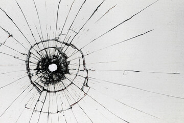 white background bullet hole on glass texture abstract window