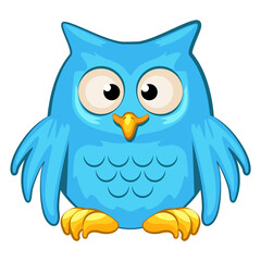 Cartoon blue owl. Cute night bird