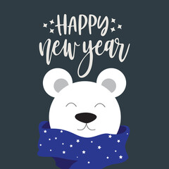 Obraz na płótnie Canvas Happy New Year! Cute Christmas bears in warm scarves. Beautiful Christmas background, card, template