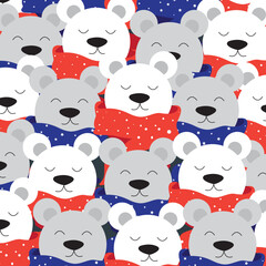Obraz premium Happy New Year! Cute Christmas bears in warm scarves. Beautiful Christmas background, card, template