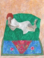 Gordijnen dream. sleeping woman. watercolor painting. illustration.  © Anna Ismagilova