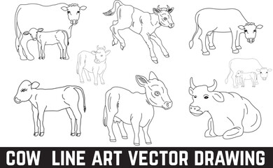 Fototapeta premium cute cow vector line drawing eps file on white background