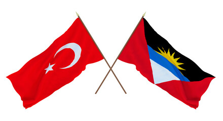 Background for designers, illustrators. National Independence Day. Flags Turkey and Barbuda