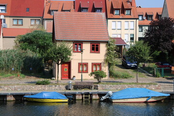 Fototapeta na wymiar Old houses at Plau am See | Travelling around Plau am See, Mecklenburg Lake District (