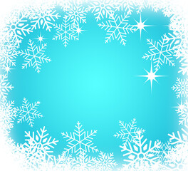 Fototapeta na wymiar Frame made of snowflakes on light blue background. Space for text
