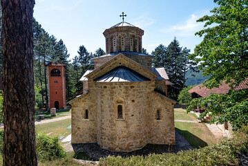 Naklejka premium Orthodox Christian Monastery. Serbian Monastery of the Holy Trinity (Manastir Svete Trojice). 12th century monastery located on Ovcar Mountain, near Ovcar Banja, Serbia, Europe