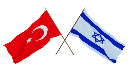 Background for designers, illustrators. National Independence Day. Flags Turkey and Israel