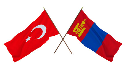 Background for designers, illustrators. National Independence Day. Flags Turkey and Mongolia