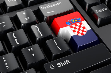 Croatian flag painted on computer keyboard. Online business, education, shopping in Croatia concept. 3D rendering