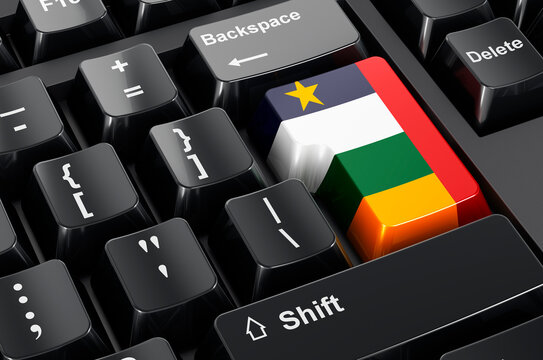 Central African Republic flag painted on computer keyboard. Online business, education, shopping in Central African Republic concept. 3D rendering