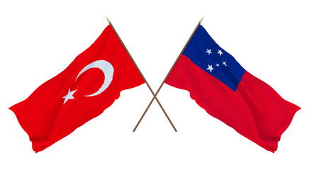 Background for designers, illustrators. National Independence Day. Flags Turkey and Samoa