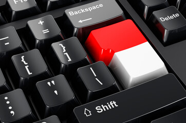 Indonesian, Monacan flag painted on computer keyboard. Online business, education, shopping in Indonesia, Monaco, Principality of Monaco concept. 3D rendering