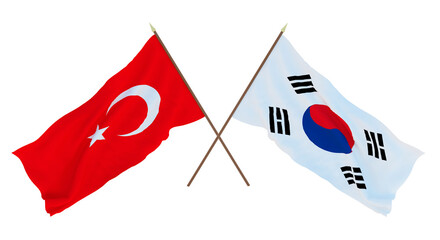 Background for designers, illustrators. National Independence Day. Flags Turkey and South  Korea