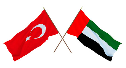 Background for designers, illustrators. National Independence Day. Flags Turkey and United Arab Emirates