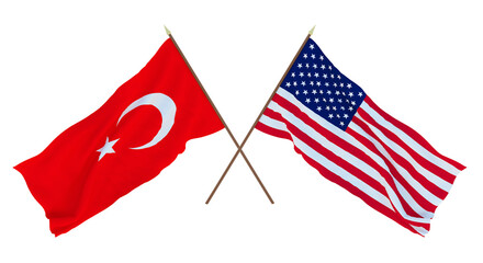 Background for designers, illustrators. National Independence Day. Flags Turkey and United States of America. USA